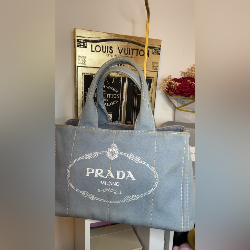 Prada Previnca Light blue canvas Milano Tote